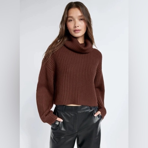 NEW  Aritzia Babaton Guell Merino Wool Turtleneck Sweater in Brown | size S - Picture 3 of 9